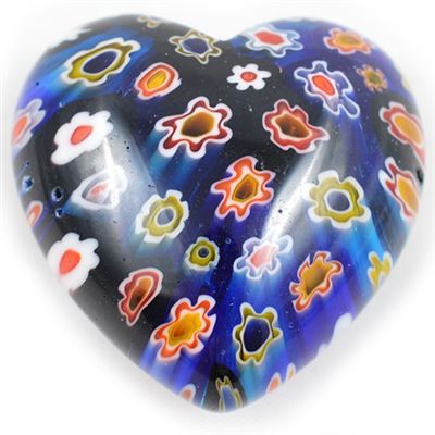Blue Glass Heart with Flowers